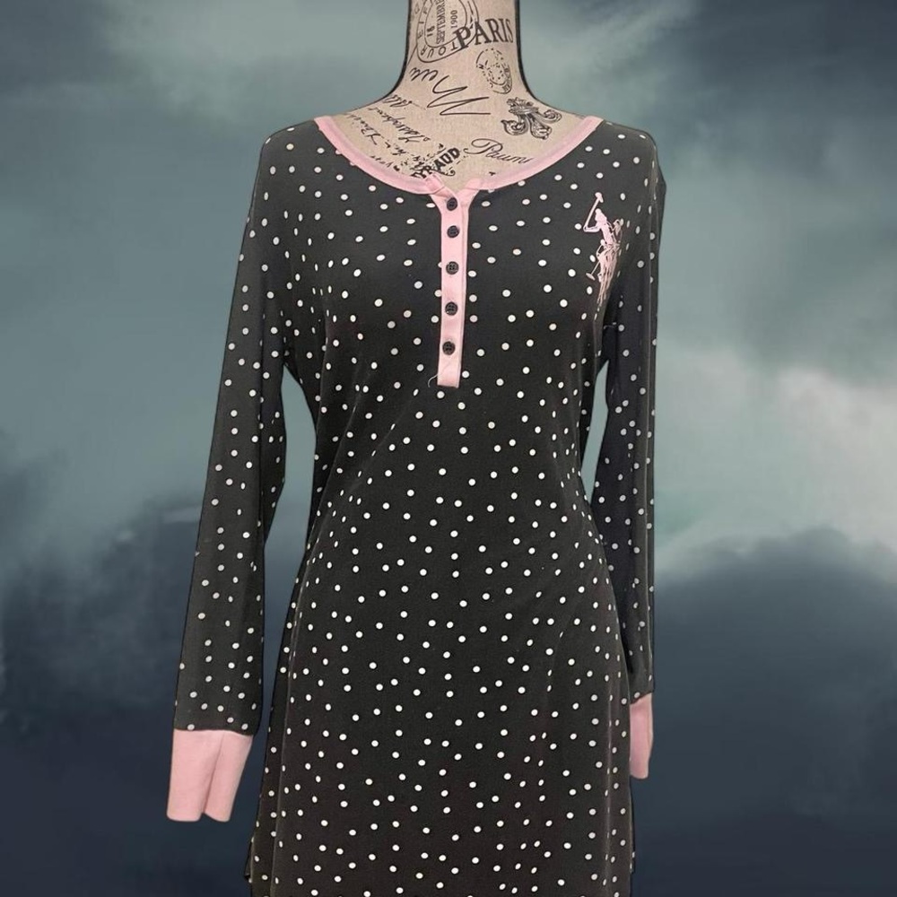 Polo Assassin Polka Dot Long Sleeve Nightshirt Womens M